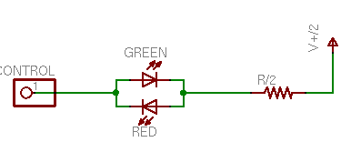 Bicolor LED drive circuit with Thévenin equivalent voltage divider