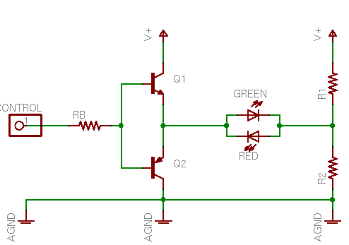 Bicolor LED circuit with reversed totem-pole driver
