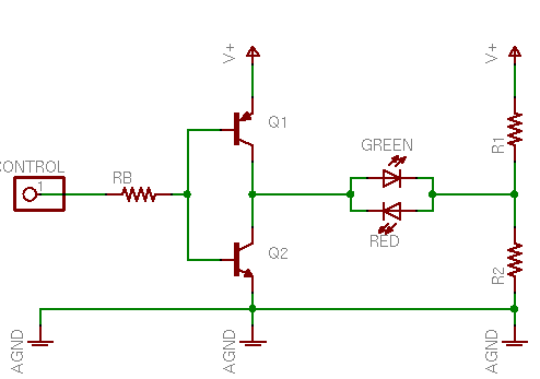 Bicolor LED circuit with incorrect totem-pole driver