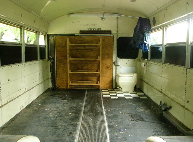 Filthy rear area of schoolbus