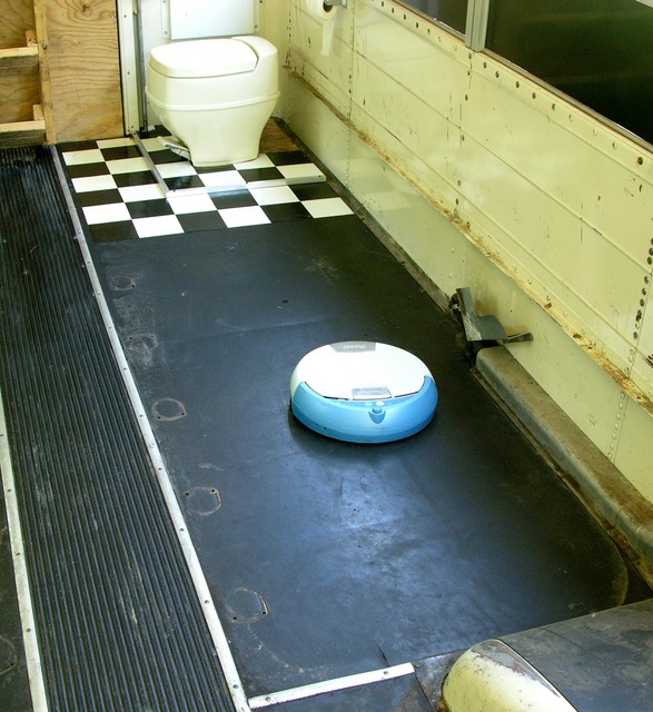 Aft port area of schoolbus as cleaned by Scooba