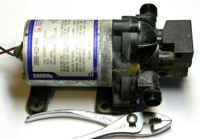 RV fresh water pump with cracked housing