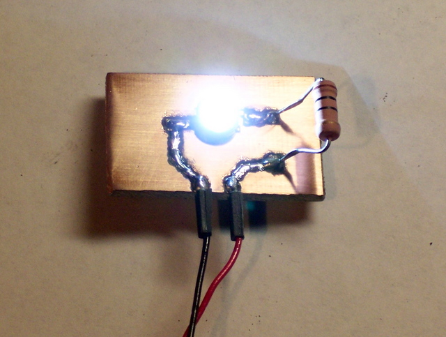 Lighted Luxeon LED on prototype board
