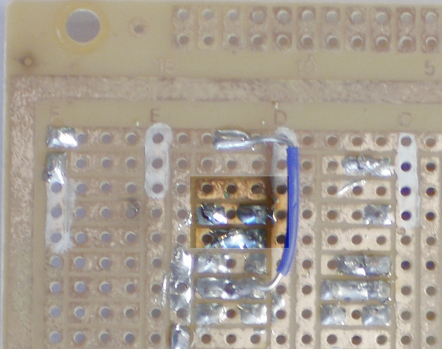 Solder splash on prototyping board