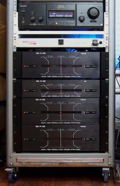 My stereo rack, with Sony preamp and SAE amplifier stack