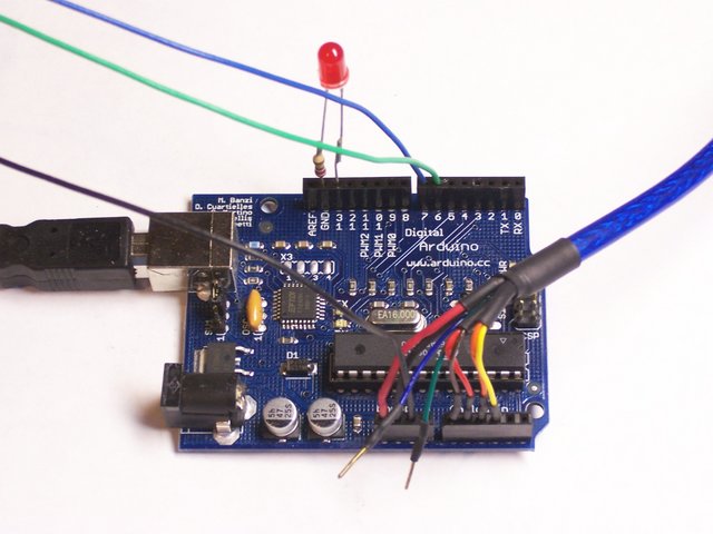 Arduino with joystick, LED, and stepper controller attached