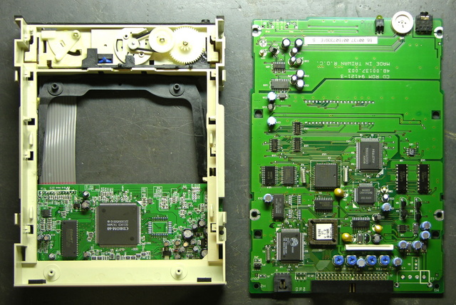 CD-ROM drive mechanical components and main PC board