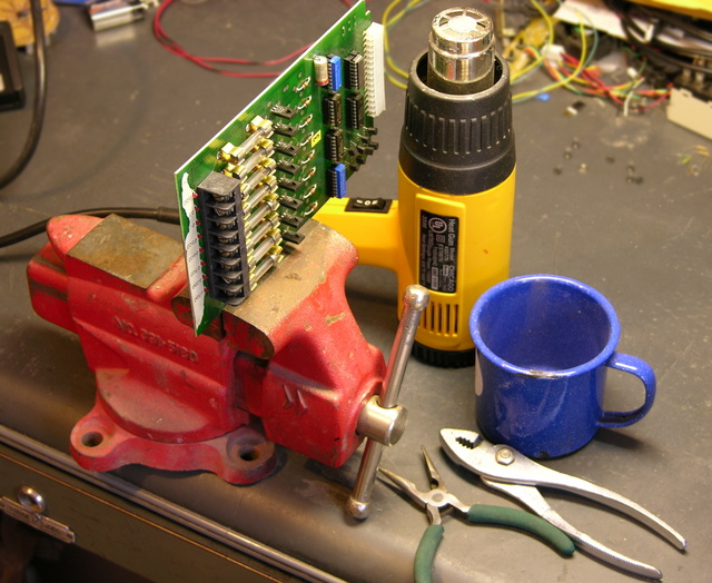 Still life with bench vise and heat gun