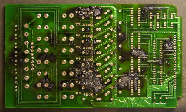 Scorched circuit board