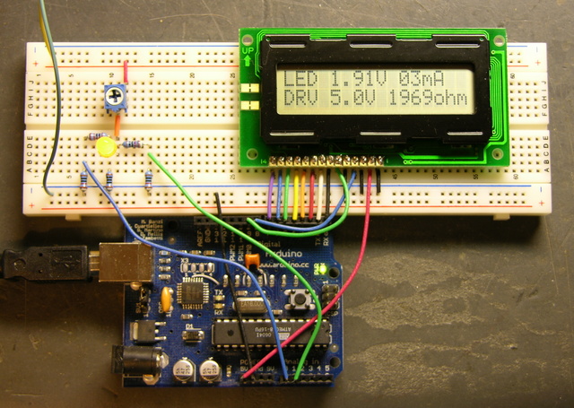 LED calculator prototype with LCD on breadboard