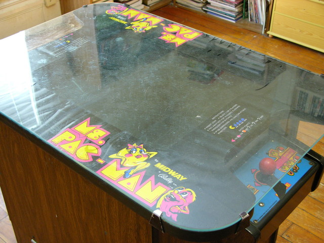 Dirty Ms Pac-Man tabletop glass