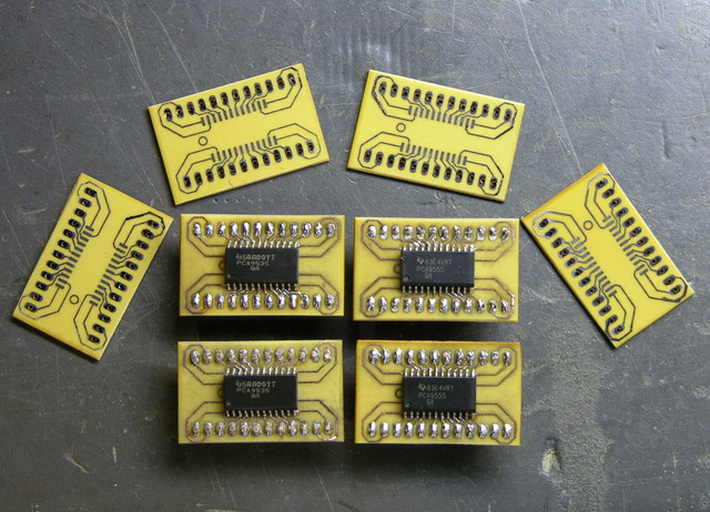 Completed SOIC-24 breakout boards