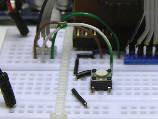 Breadboard with telephone wire jumpers