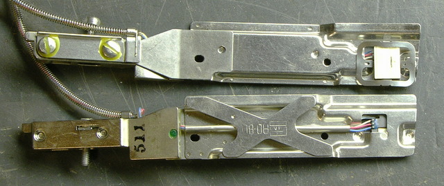 TI disk drive heads, closeup