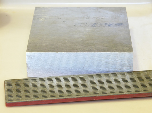 Aluminum block, end honed with diamond file