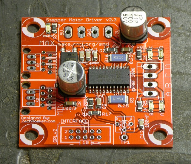 RepRap (MakerBot CupCake) stepper driver with solder paste and components