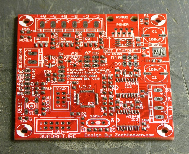 RepRap extruder controller PCB with solder paste