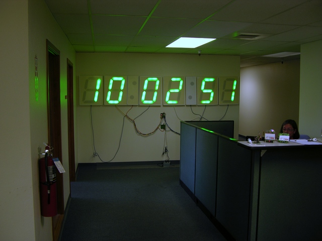 SparkFun headquarters reception area with GPS clock