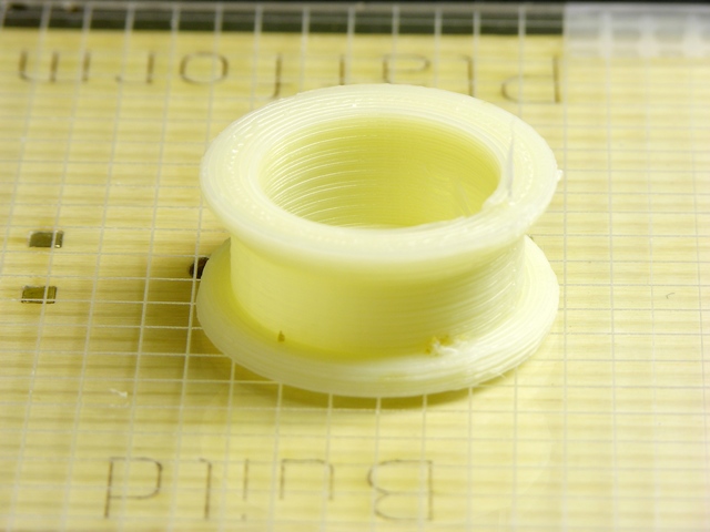 MakerBot CupCake idler pulley printed on CupCake, printed as all edge and no infill, using plexiglass build table