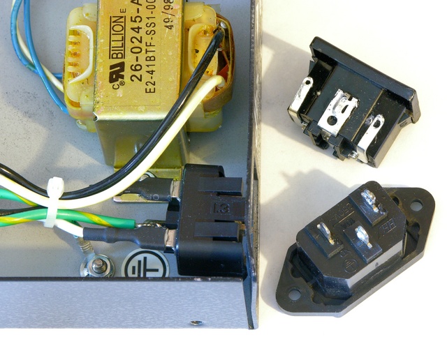 Broken C-14 power jack on DBX 266XL compressor and two replacement candidates
