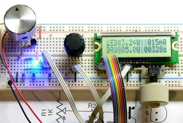 LED calculator prototype with transistor current drive