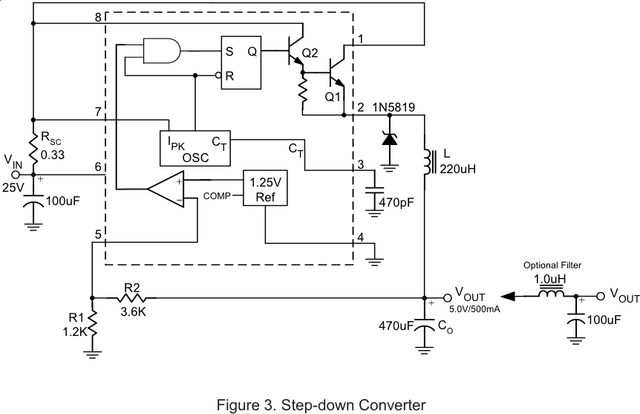 Sample step-down circuit using RT34063APS DC-DC converter