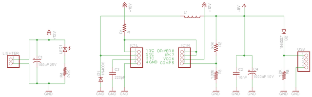 Schematic of automotive USB power adapter