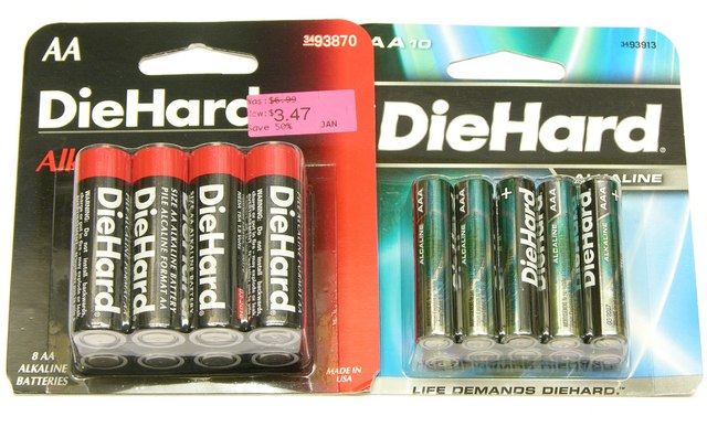 Packages of DieHard AA and AAA alkaline cells