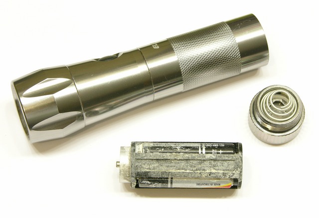 LED flashlight damaged by leaking batteries