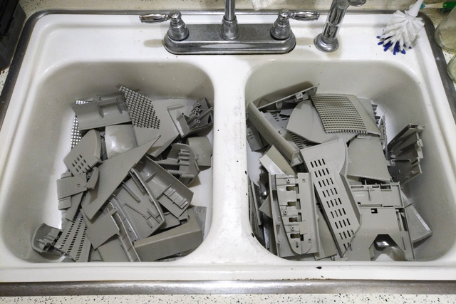 washing post-consumer plastic in the kitchen sink