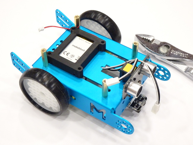Makeblock mBot robot with 3D-printed LiPo battery holder