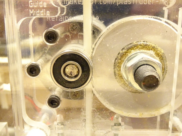 MakerBot CupCake extruder with motor shaft bearing reinstalled
