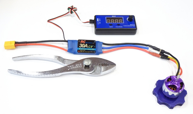 hobby brushless DC motor with electronic speed controller and servo tester