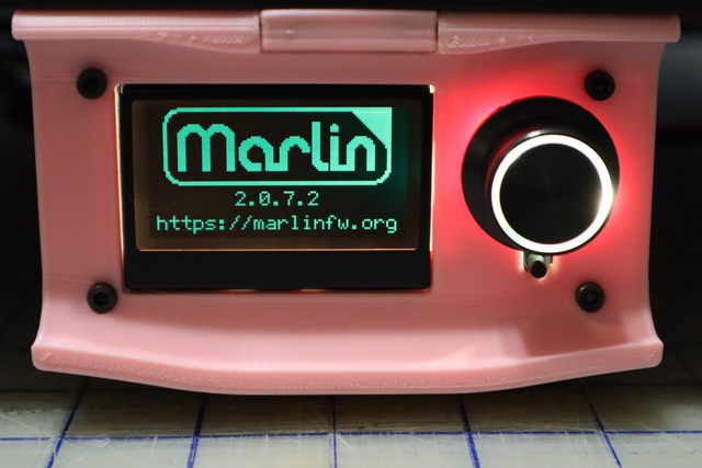 Voron 2.4 LCD showing Fysetc Spider mainboard Marlin test firmware boot