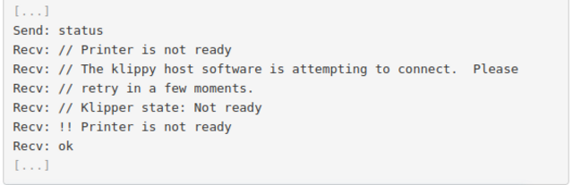 Klipper status response with undefined serial communication