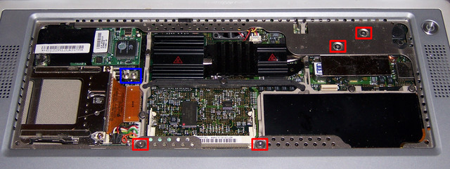 PowerBook G4 500 Motherboard Top-Side Screw Locations