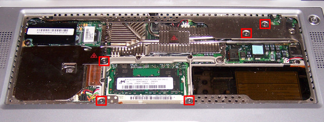 PowerBook G4 550 Motherboard Top-Side Screw Locations