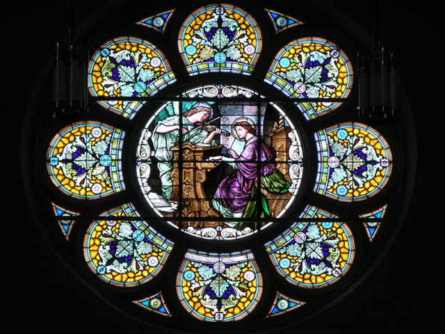 St. Fidelis Church, Victoria, KS: west front stained glass