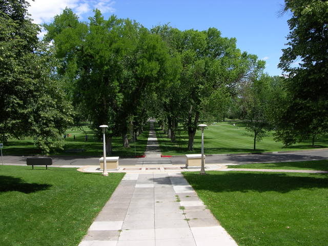 Colorado State University Oval: looking north from Administration Building at path