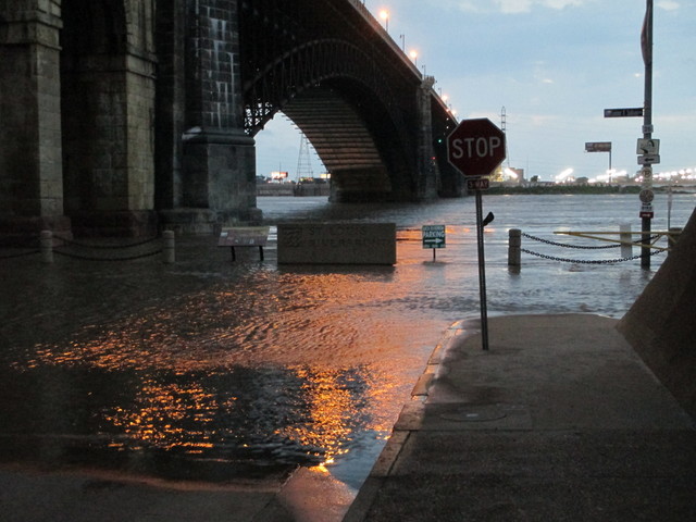 High water on Wharf Street in Laclede's Landing, St. Louis